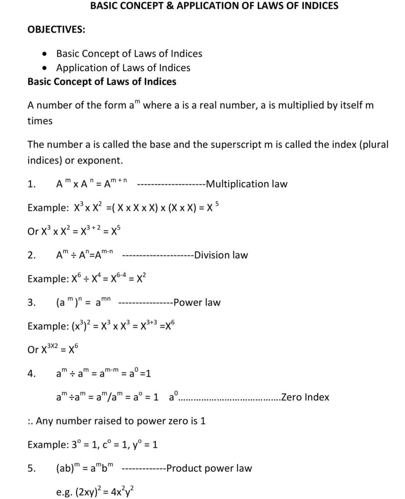 BASIC CONCEPT APPLICATION OF LAWS OF INDICES 1