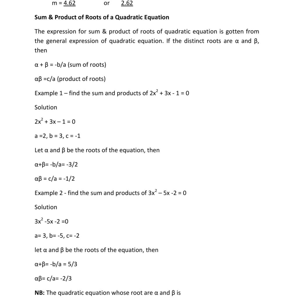 SOLUTION OF QUADRATIC EQUATION 18
